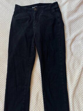 Pilcro Anthropologie Faded Black Straight Leg Jeans Stretch Ankle Sz 30